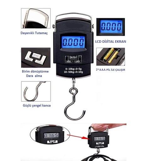 Techfit Elektronik Dijital El Kantarı 50 Kg Terazi Tartı 10 Gr Hassasiyet Tf-1402 